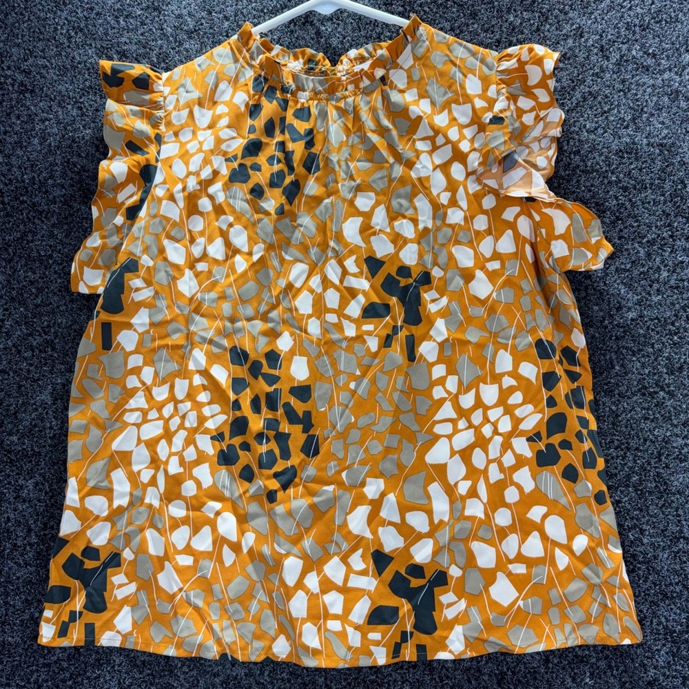 Mustard Yellow Abstract Flutter Sleeve Ruffle Neck Blouse FTM1955-MS Mens‎ M